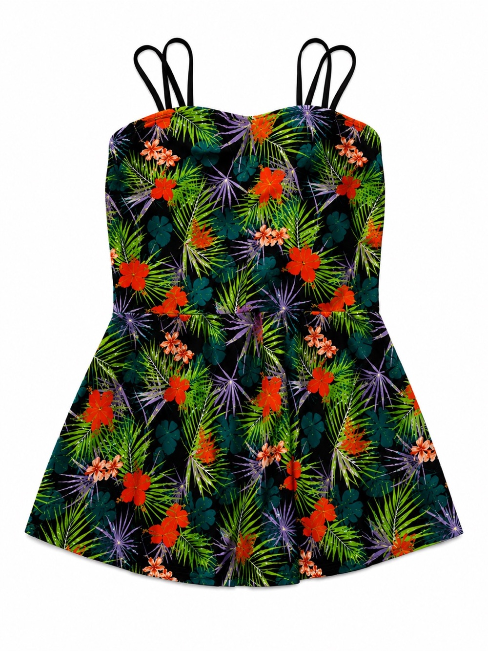 ❤️ Alisha Levine Tropical Swimdress One Piece Swimsuit Sheer Flowy Mesh Overlay